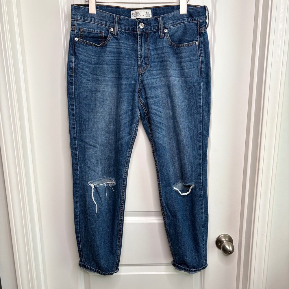 Abercrombie & Fitch Boyfriend Straight Jeans Medium Wash Distressed 6R Y2K